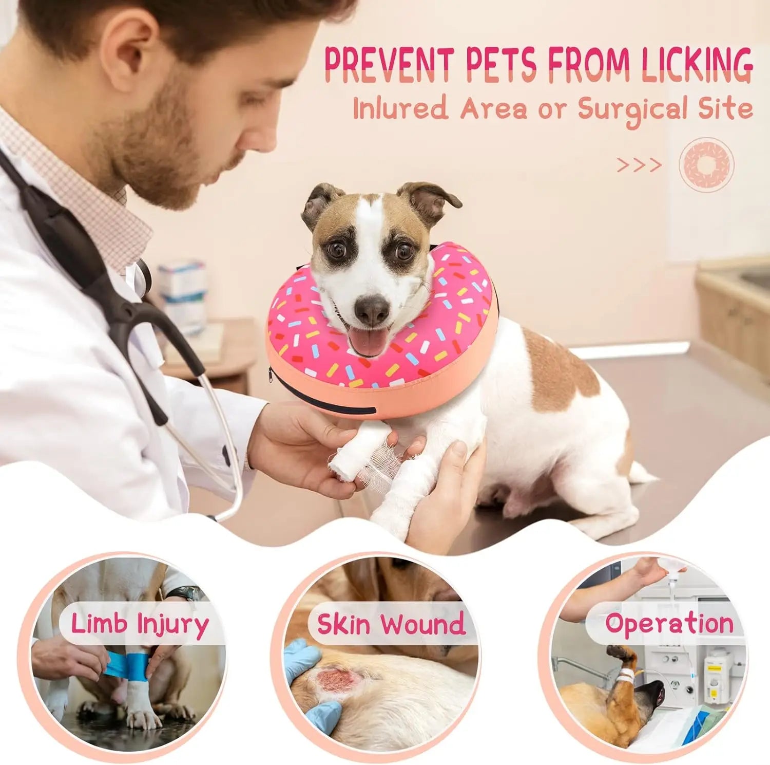 Inflatable Dog Cone Collar Alternative After Surgery, Doggie Neck Donut Collar Recovery ECollar, Soft Dog Cone for Small Medium