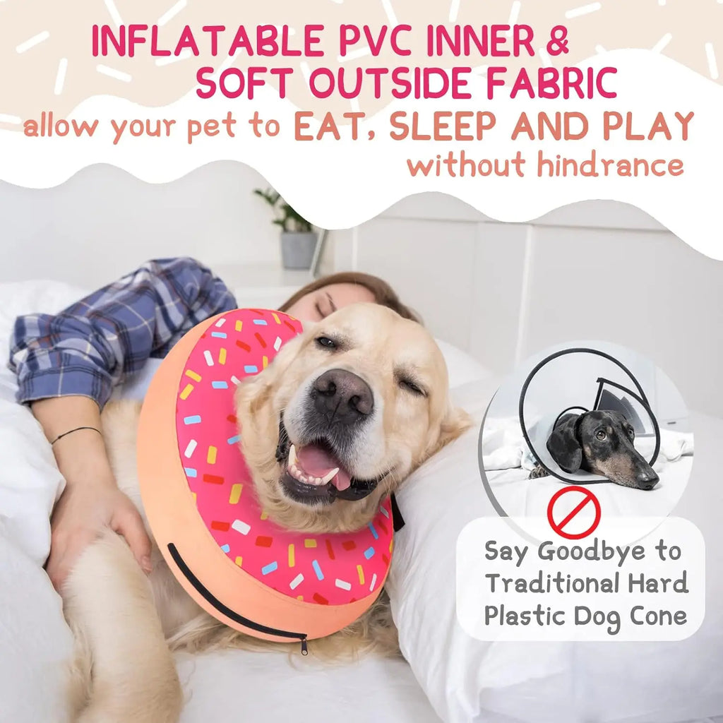 Inflatable Dog Cone Collar Alternative After Surgery, Doggie Neck Donut Collar Recovery ECollar, Soft Dog Cone for Small Medium