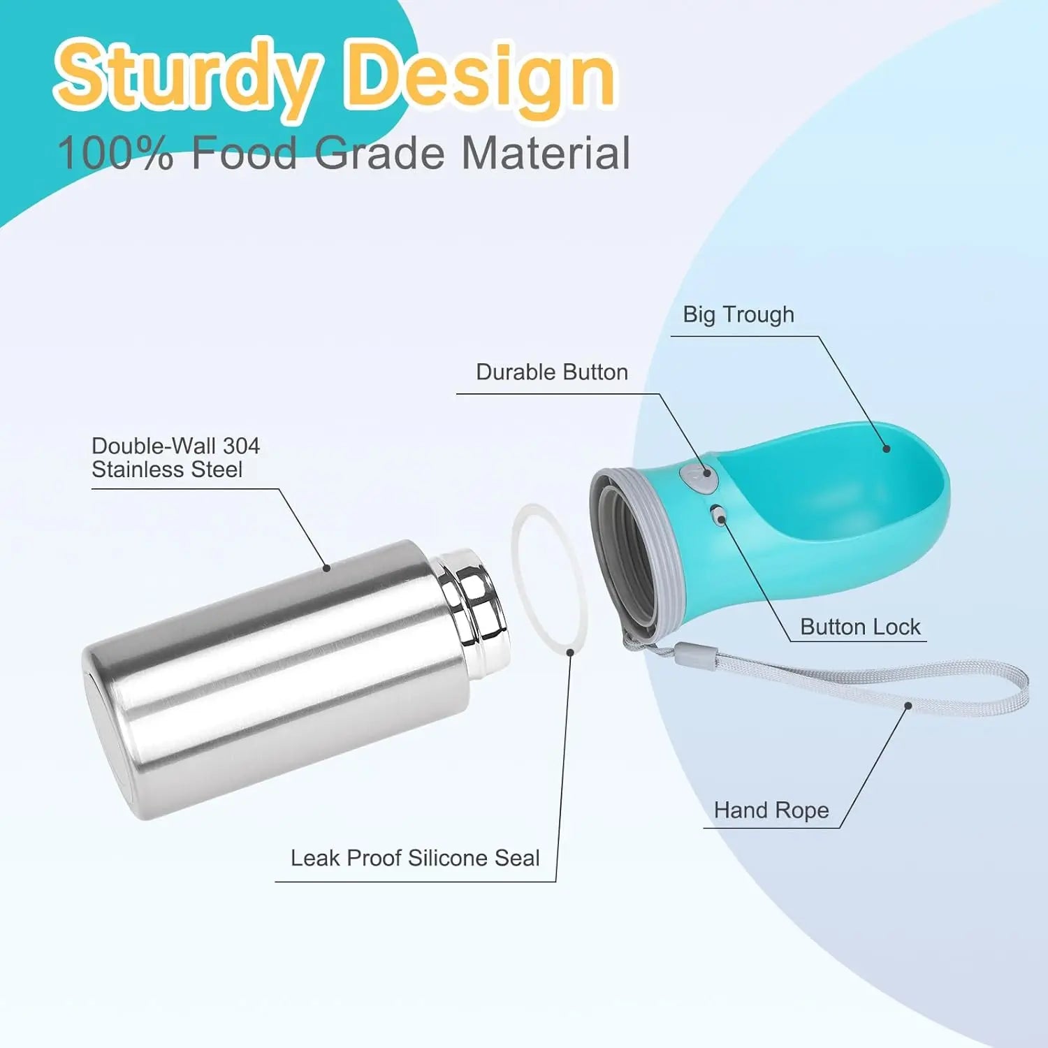 2026 New Upgrade Portable Dog Water Bottle, Stainless Steel Leak Proof Puppy Water Dispenser with Drinking Feeder